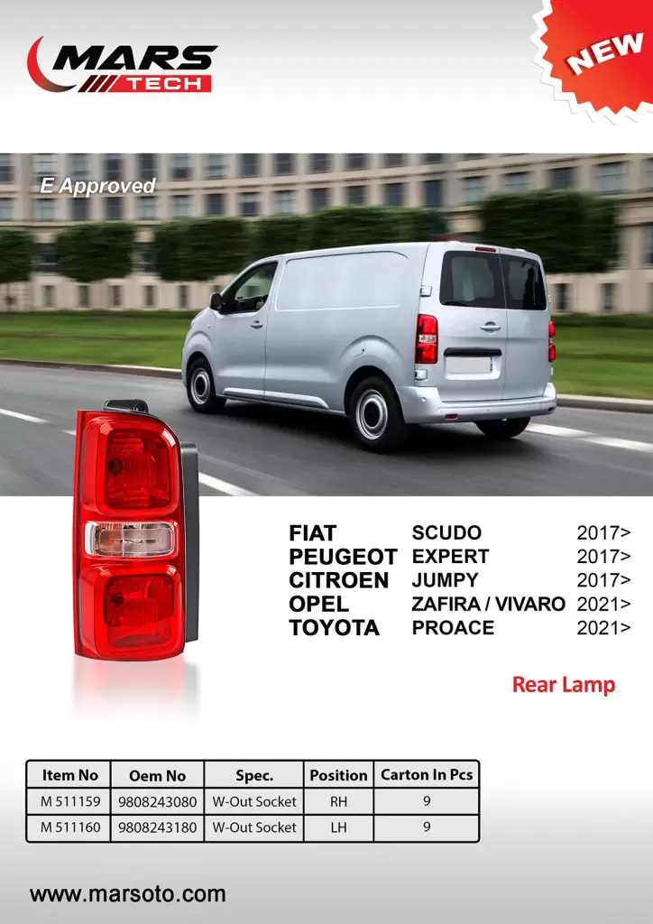 Citroen Dispatch,Citroen Space Tourer,Peugeot Expert,Peugeot Traveller,Toyota Proace,Opel Vivaro 2016+ Baklys Baklykt Baklykter Venstre 