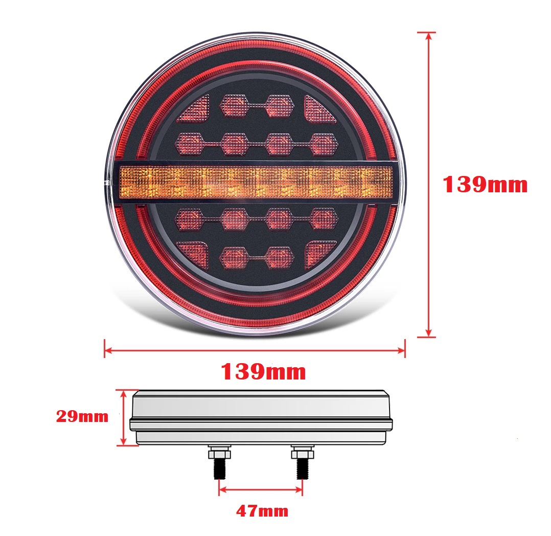 2 x Led Bakljus Runda Neon Dynamic för Släp Lastbilar Husvagn 12v 24v