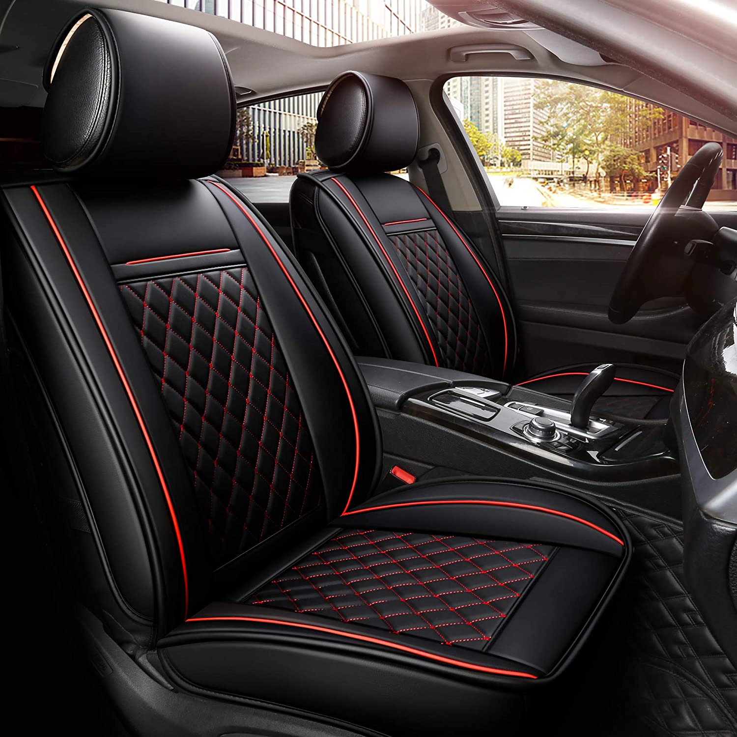  LUX Seat covers for Cars Universal Black Red Eco Leather 