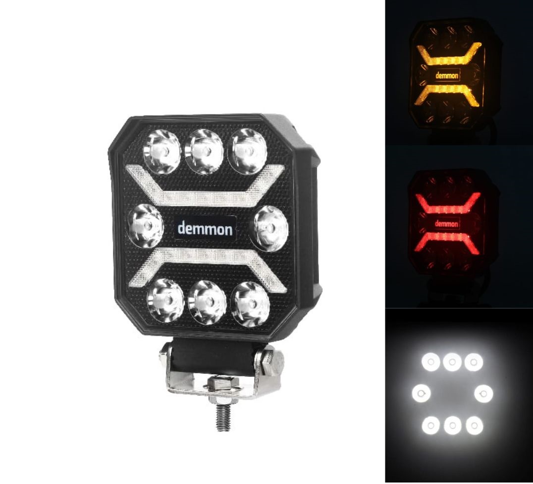 LED Feux de travail Lapme ''DEMMON'' DRL 12V 24V 27W pour Vehicules SUV ATV Tracteurs Spot Beam Feux Blanc/Jaune/Rouge