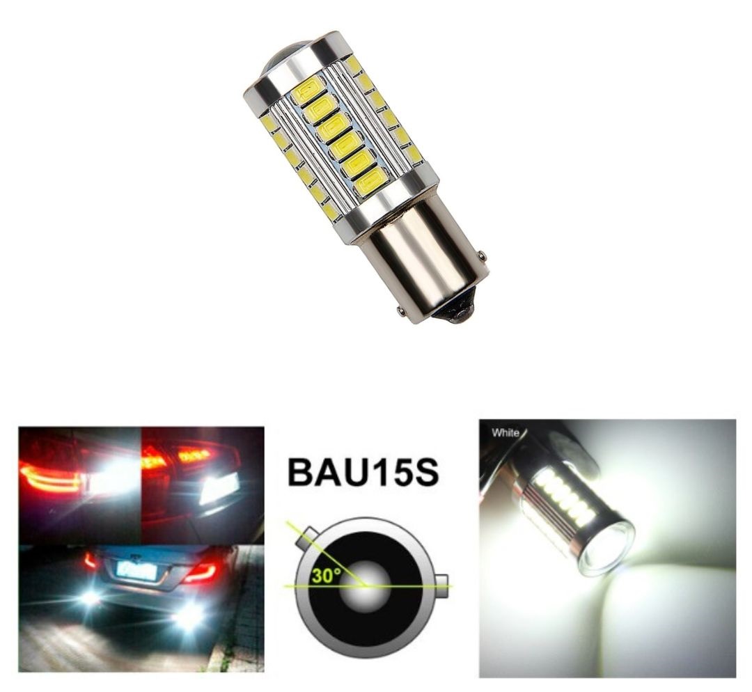 LED 33 SMD BAU15S PY21W 1156 Canbus Feux Ampoules Voiture Feu Ariere Blanc 12V 24V avec Lentille