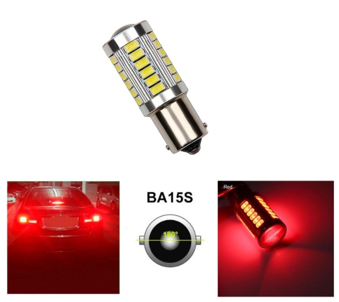 LED 33 SMD BA15S P21W 1156 Canbus Lys Lyspærer Rod 12V 24V med Linse