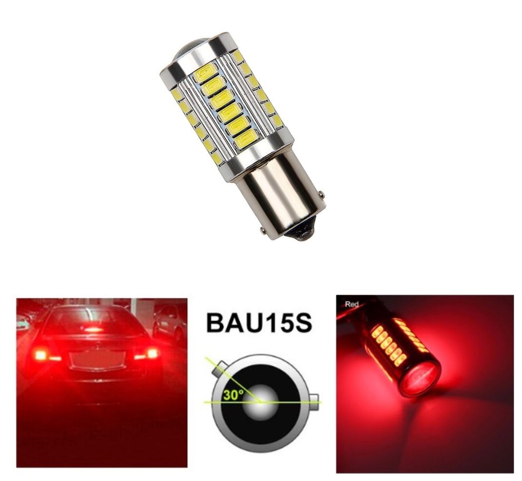 LED 33 SMD BAU15S PY21W 1156 Canbus Lys Lyspærer Rod 12V 24V med Linse