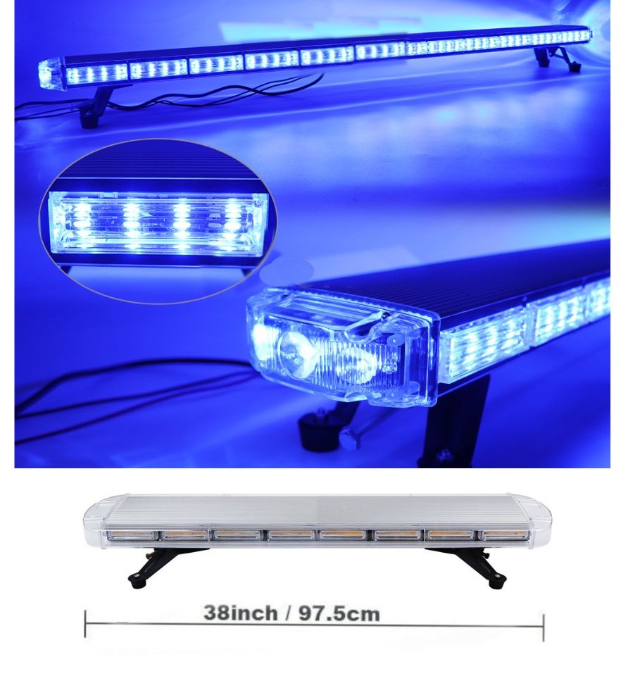 COB LED Feux Stroboscopique Gyrophare 97.5cm Feu de Pénétration Lampe Clignotant Bleu 12V 24V
