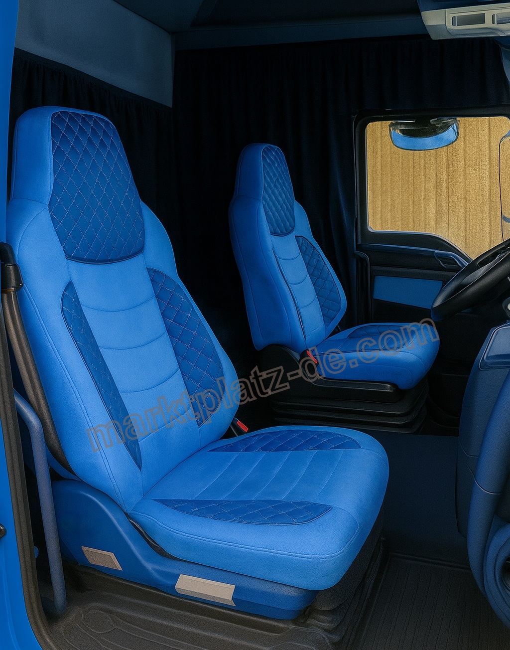 LUX Cubre Asientos para MAN TGX TGS TGL 2021+ EURO 7 Camiones Azul Cueros y Textil
