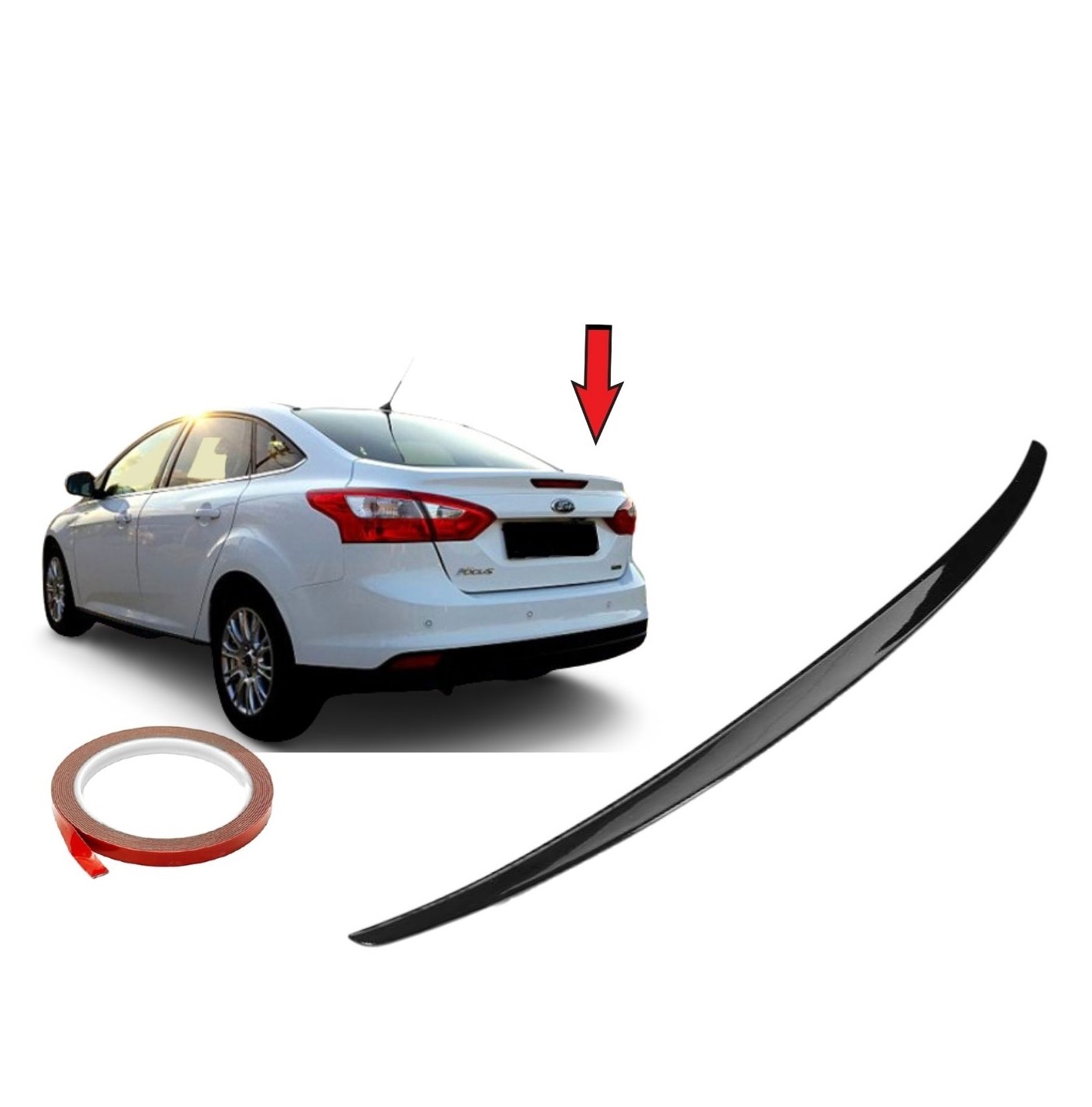 Spoiler Lip for FORD FOCUS 3 Glossy Black Rear Trunk Wing Lid 