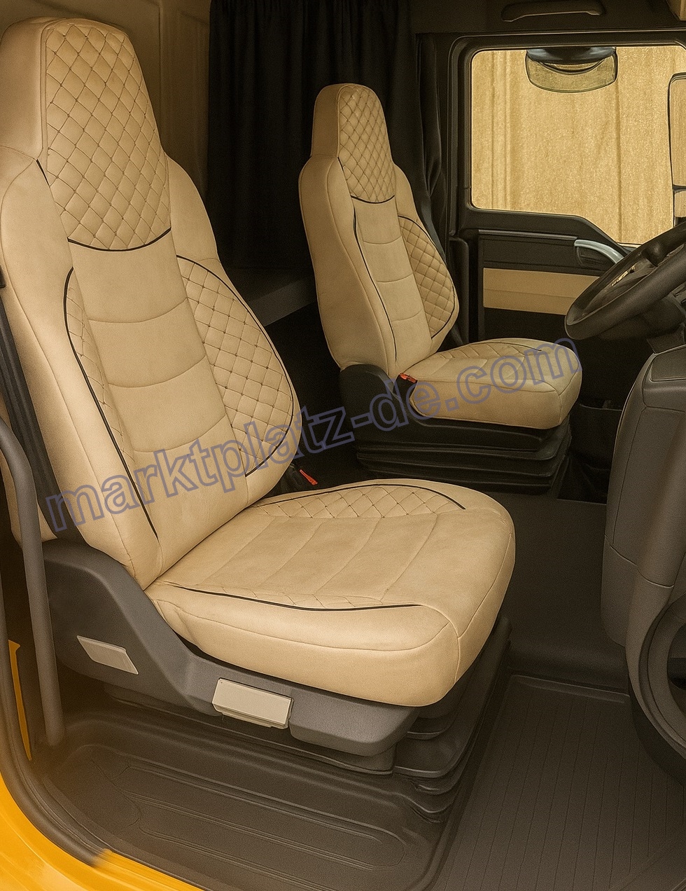 LUX Cubre Asientos para MAN TGX TGS TGL 2021+ EURO 7 Camiones Beige Cueros y Textil