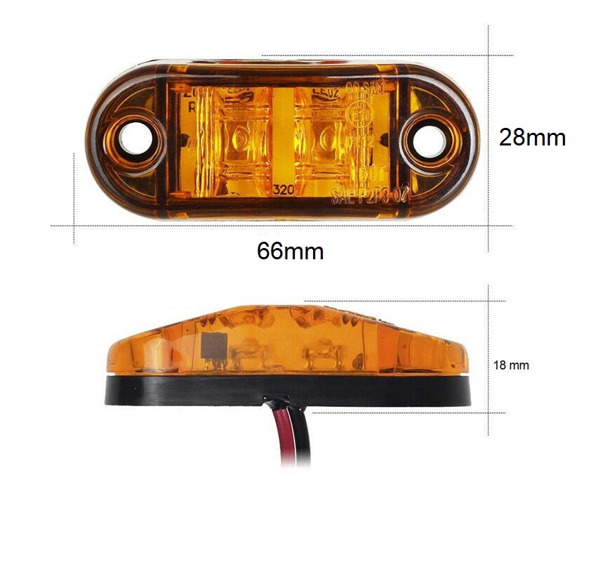 2 LED 12V Marker Clearance Outline Light Orange Trailer