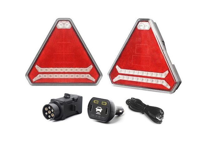 2 x Wireless Neon Triangular LED Magnet Tail Truck Trailer lights 12v 24v 