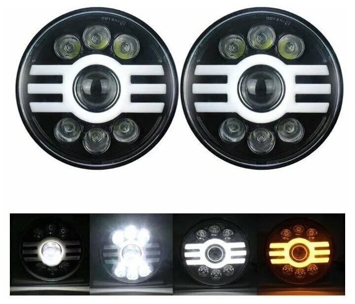 2 x LED Redondas Luces Faro Delantero 178mm/7inch 50W Hi/Low/DRL/Intermitente Halo Lampara 12V 24V