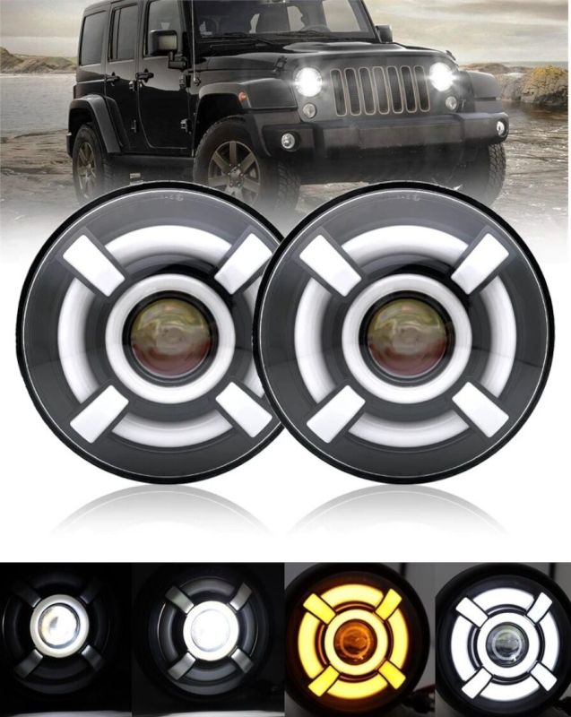 2 x LED Runda Strålkastare 178mm/7inch 40W Hi/Low/DRL/Indicator Halo Lampa Moto 4x4 AWD 4WD 12V 24V