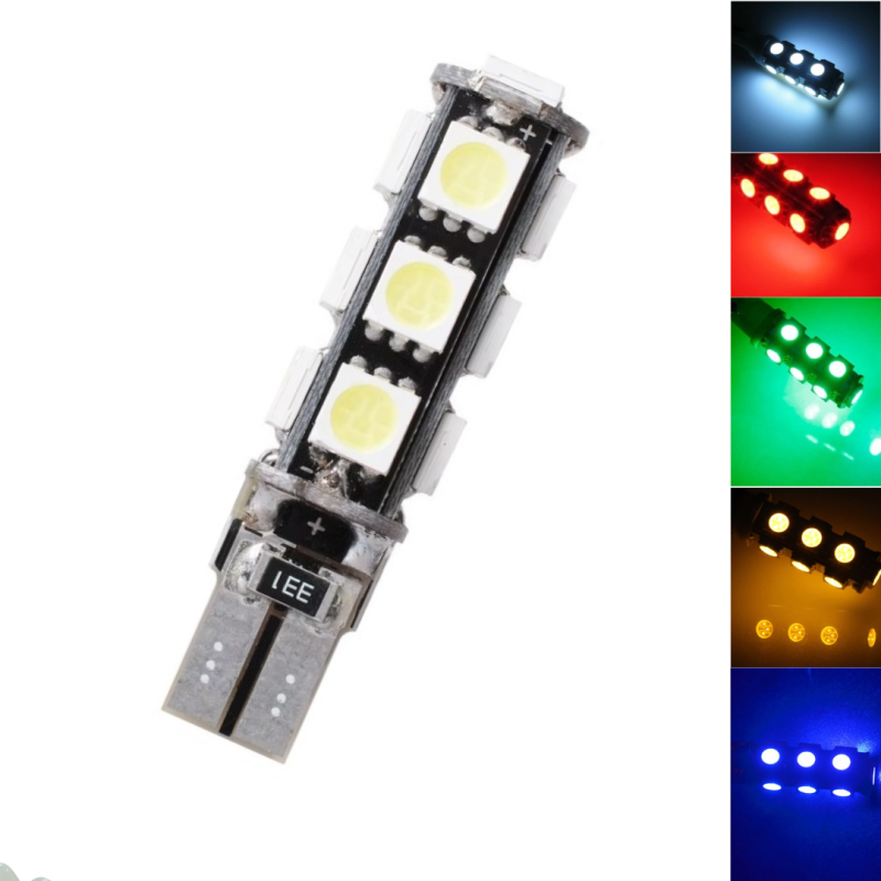 13 SMD LED 5050 T10 W5W 12V Canbus Error Free Blanco Rojo Verde Amarillo Azul Luces Bombillas Coche Luz Piloto Traseras 