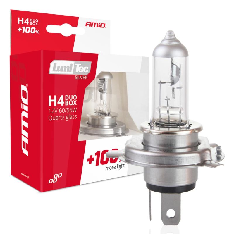 2 x H4 Halogen12V 60/55W LumiTec SILVER +100% DUO Lys High Low Beam Hovedlys Lyspærer Strålekaster Lampe Lastebil Bil 