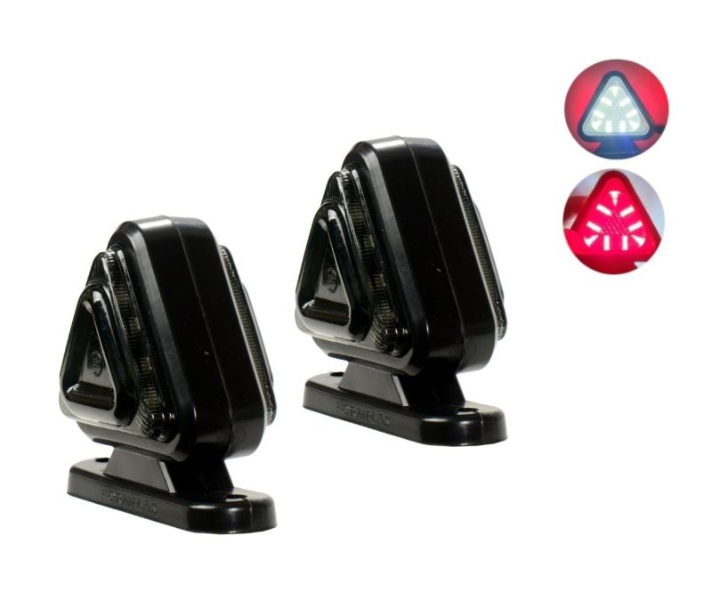 2 x 18 LED Begrenzungsleuchten Positionsleuchten Leuchten Dreieckig Rot/Weiß 12/24v