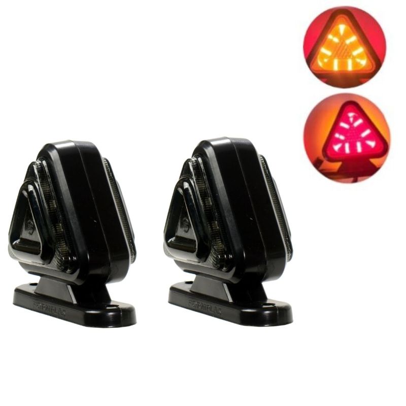 2 x 18 LED Side Truck Marker Triangular Lights Trailer Position Indicator Red / Orange 12/24v