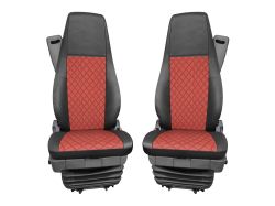 Seat covers for SCANIA R 2006-2020 Truck Black Red Leather 