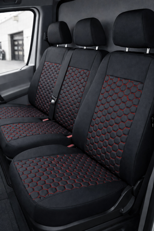Huse pentru MERCEDES SPRINTER 2006-2018 Van Negru Cosatura Rosu Piele Textile