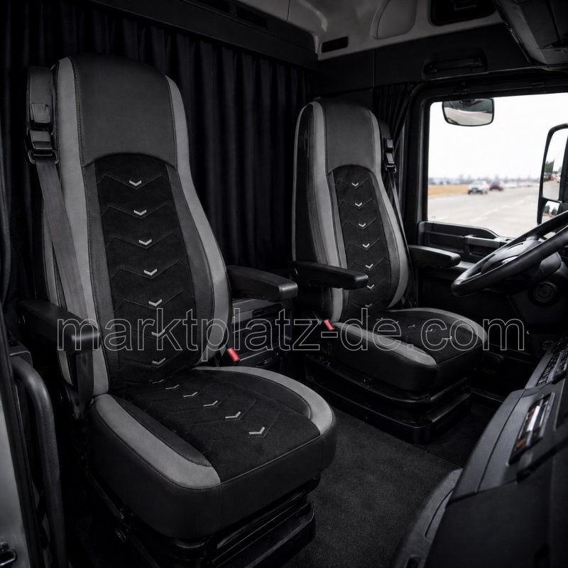 2x Sitzbezüge für DAF XF 106 2015-2021 LKW Schwarz Grau Leder Alcantara