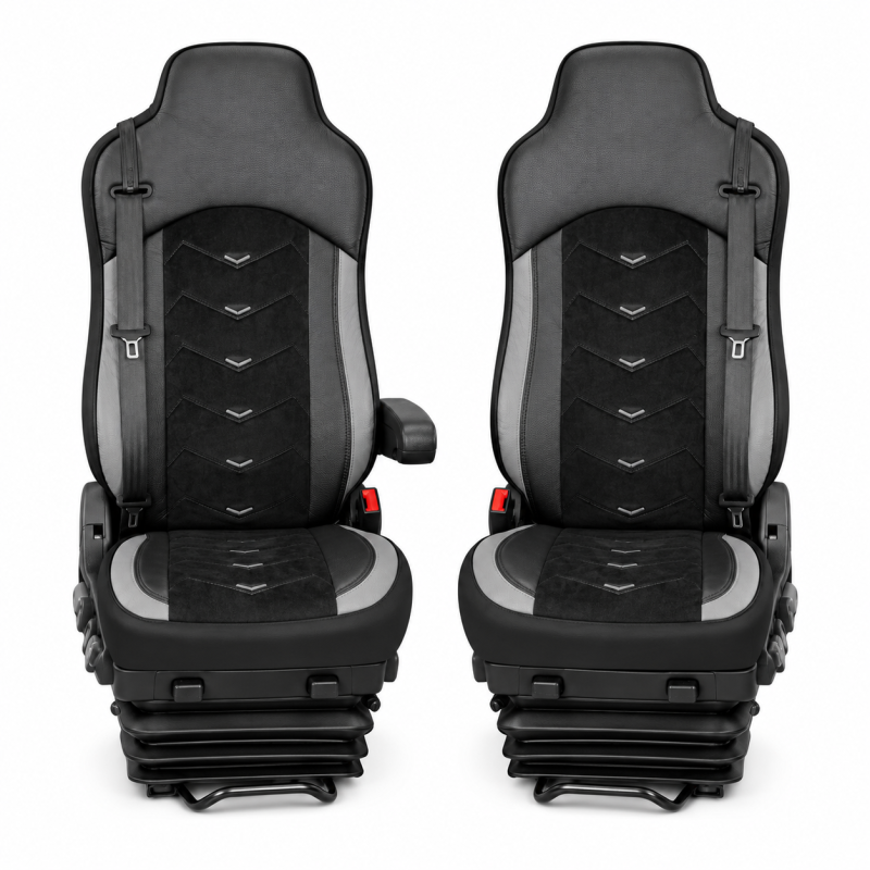 2x Huse Scaune pentru IVECO STRALIS HI-WAY 2005-2019 Camioane Negru Gri Piele Alcantara