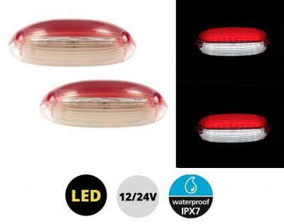 2 x 18 LED Umrissleuchte Begrenzungsleuchten Anhänger Rot/Weiss 12/24V LKW Wohnwagen