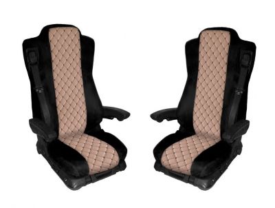 2 x Sitzbezüge Schonbezüge für Mercedes Actros MP4 2015-2021 EURO 6 LKW Schwarz Beige Leder