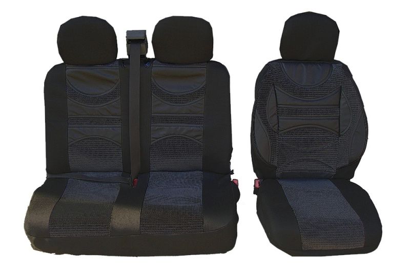 2+1 Universal Seat Covers with Lumbar support for Van Bus Black Leather Textile