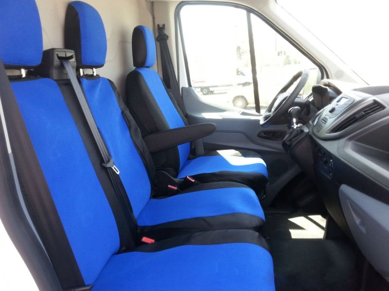 2+1 Seat covers for FORD TRANSIT 2013+ Van Bus Black Blue Textile