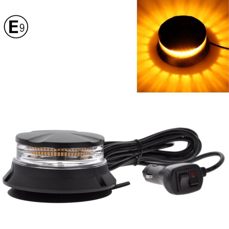 24 LED Warnleuchte Rundumleuchte Blinkleuchte Strobe Beacon Licht Orange Magnet 115mm 24W 12V 24V E9