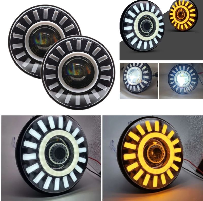 2 x LED Round Head Light 178mm/7inch 50W Hi/Low/DRL/Indicator Halo Lights Lamp Cars Moto 12v 24v