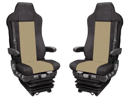 2x Couvre Housses Siege pour IVECO STRALIS HI-WAY 2005-2019 Camions Beige Noir Cuir