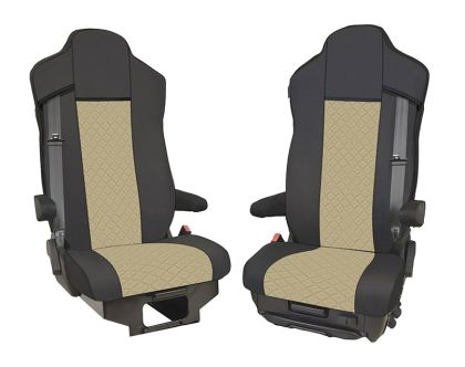 2x Sitzbezüge für IVECO S-WAY 2021+ LKW Schwarz Beige Leder