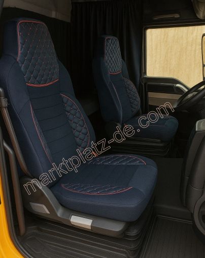 Seat covers for MAN TGX Truck Black Red Leather-Textil