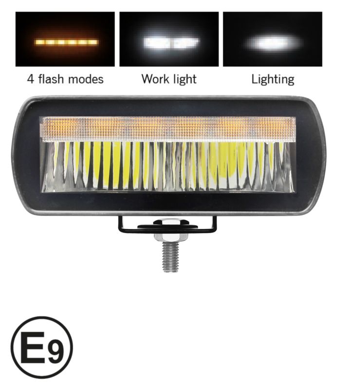 LED BAR halógeno combinado / Luz de trabajo con DRL blanco y luz estroboscópica de emergencia con 4 modos, IP65/67K, 12–24V