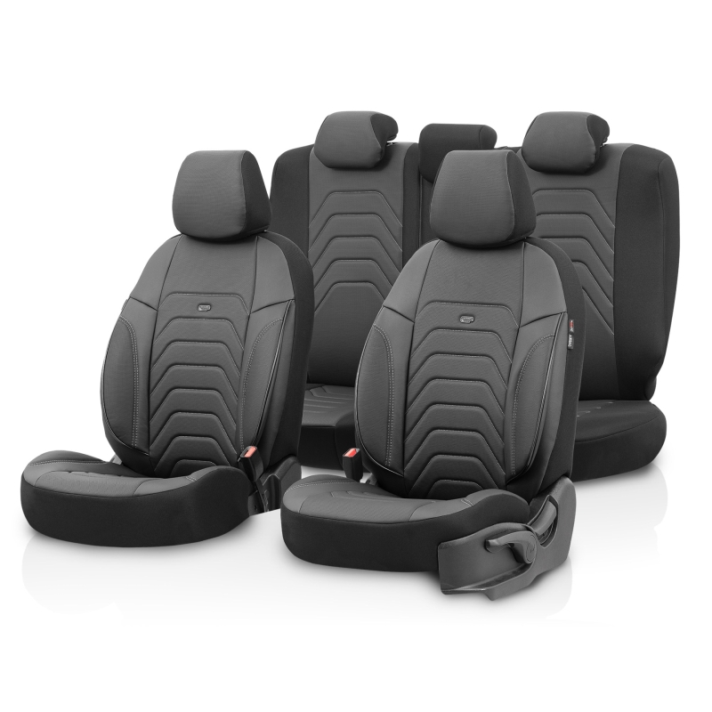 Seat Covers Complete Set for Cars Premium Eco Leather Lux Otom Black  Grey COMFORT LINE 