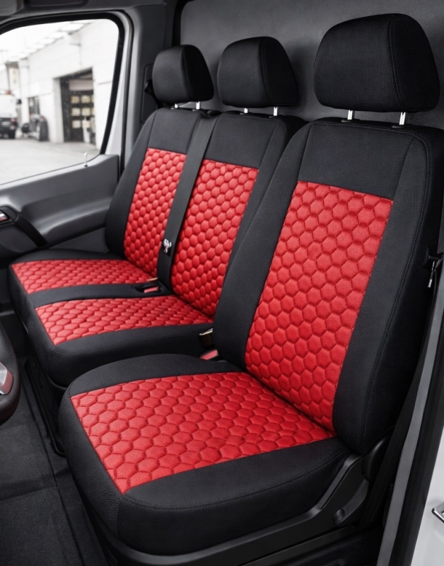 Seat covers for MERCEDES SPRINTER 2006-2018 Van Black Red Leather Textile