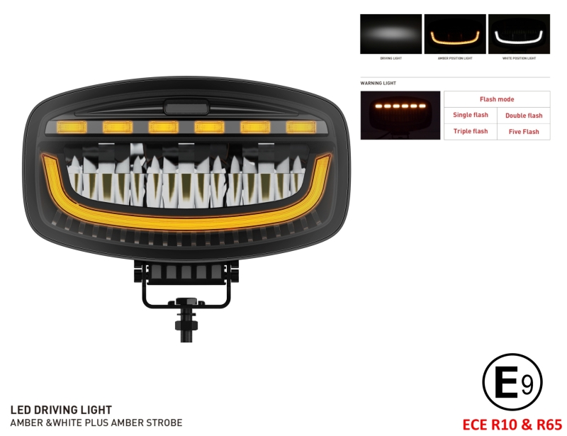 LED 12V/24V, 60W, 3500 lm Weiß/Gelb Tagfahrleuchten 4 Modi Blitzlicht E-mark, IP67/69K