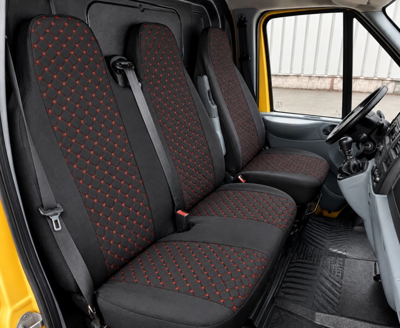 2+1 FORD TRANSIT CUSTOM 2000-2014 MK6 MK7  Housses Couvre de Siege VAN BUS Noir Rouge Textile