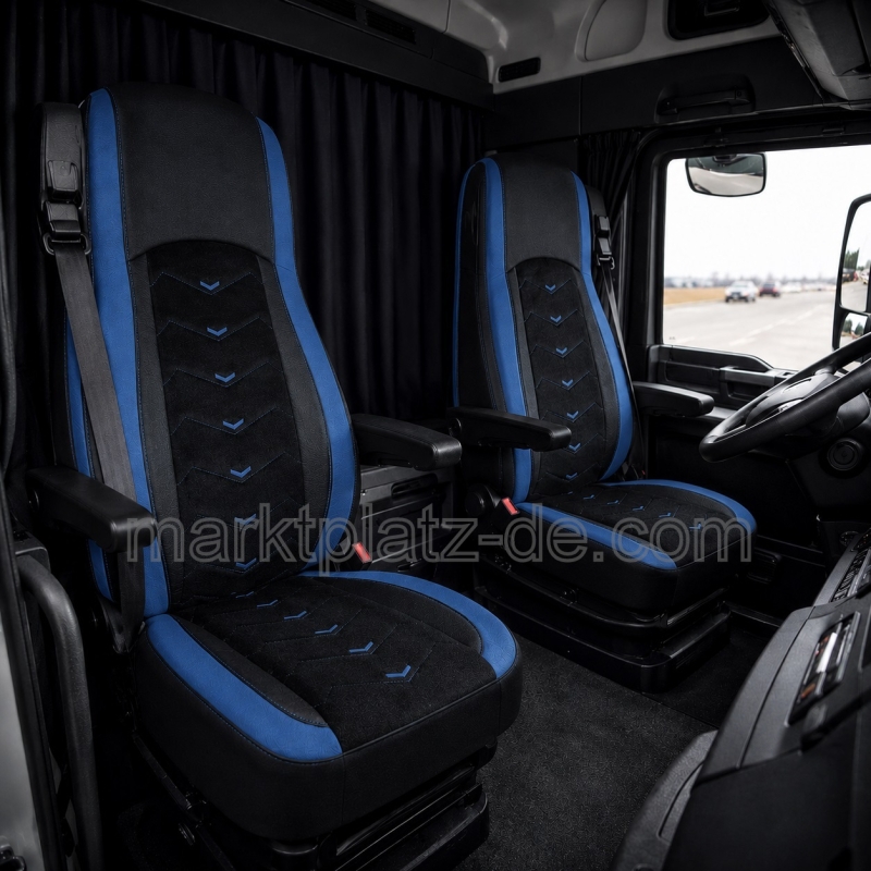 2x Sitzbezüge für DAF XF 106 2015-2021 LKW Schwarz Blau Leder Alcantara