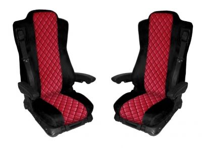 2 x Sitzbezüge Schonbezüge für Mercedes Actros MP4 LKW Schwarz Rot Leder