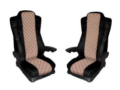2 x Sitzbezüge Schonbezüge für Mercedes Actros MP4 MP3 09-15 LKW Schwarz Beige Leder