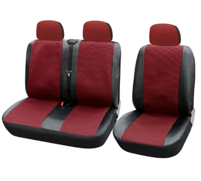 2+1 Universal Bilklädsel för Skåpbil Van Buss Svart Röd Läder Textil