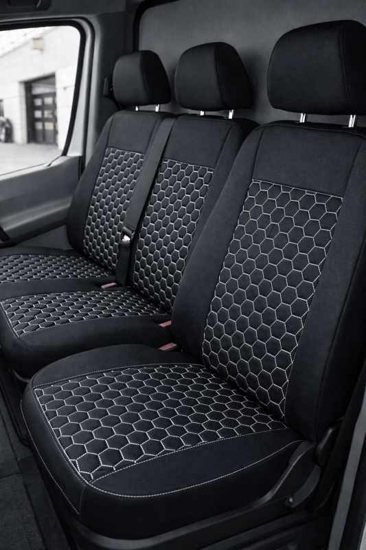 Setetrekk til MERCEDES SPRINTER W903 W906 Van Svart Hvit Lær Tekstil