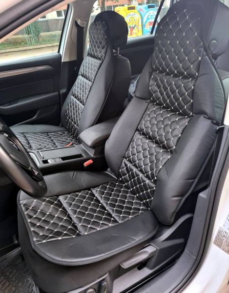 2 x Sitzbezüge Schonbezüge Schutz Universal für PKW Schwarz Weiß Leder