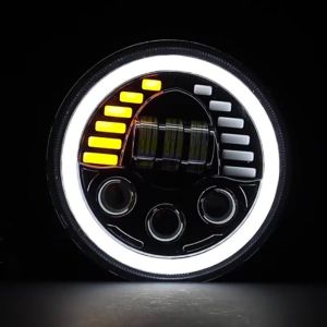 LED Rund Frontlys 178mm/7inch 75W Hi/Low/DRL/Blinklys Halo Moto 4x4 AWD 4WD 12V 24V