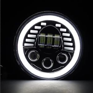 LED Rund Frontlys 178mm/7inch 75W Hi/Low/DRL/Blinklys Halo Moto 4x4 AWD 4WD 12V 24V