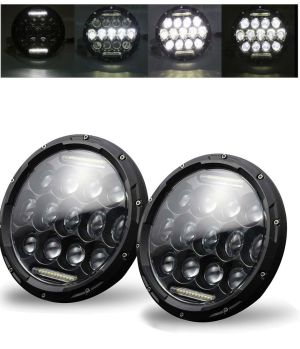 2 x LED Round Head Light 178mm/7inch 75W Hi/Low/DRL/Indicator Halo Lights Lamp Moto 4x4 AWD 4WD 12v 24v