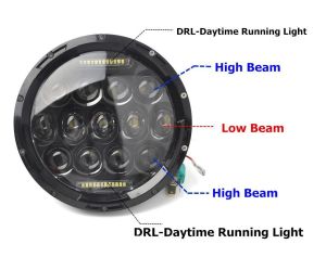 2 x LED Round Head Light 178mm/7inch 75W Hi/Low/DRL/Indicator Halo Lights Lamp Moto 4x4 AWD 4WD 12v 24v