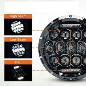 2 x LED Round Head Light 178mm/7inch 75W Hi/Low/DRL/Indicator Halo Lights Lamp Moto 4x4 AWD 4WD 12v 24v