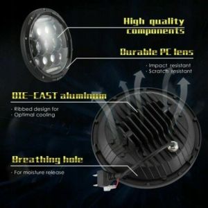 2 x LED Round Head Light 178mm/7inch 75W Hi/Low/DRL/Indicator Halo Lights Lamp Moto 4x4 AWD 4WD 12v 24v