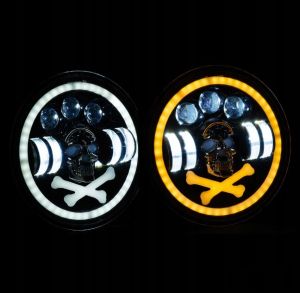 2 x LED Round Head Light 178mm/7inch 50W Hi/Low/DRL/Indicator Halo Lights Lamp Skull 12v 24v